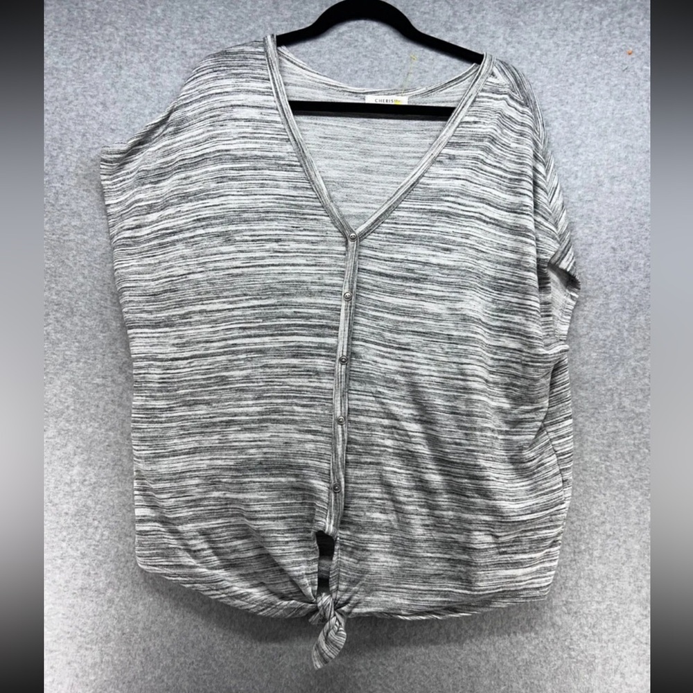 Cherish Gray Striped Button-Down Women's Top